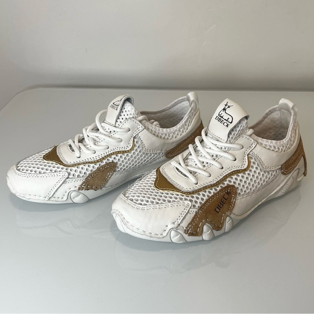 DBECK Air Walkers Pro White and Tan Outdoor Hiking Shoes Sport Sneakers
